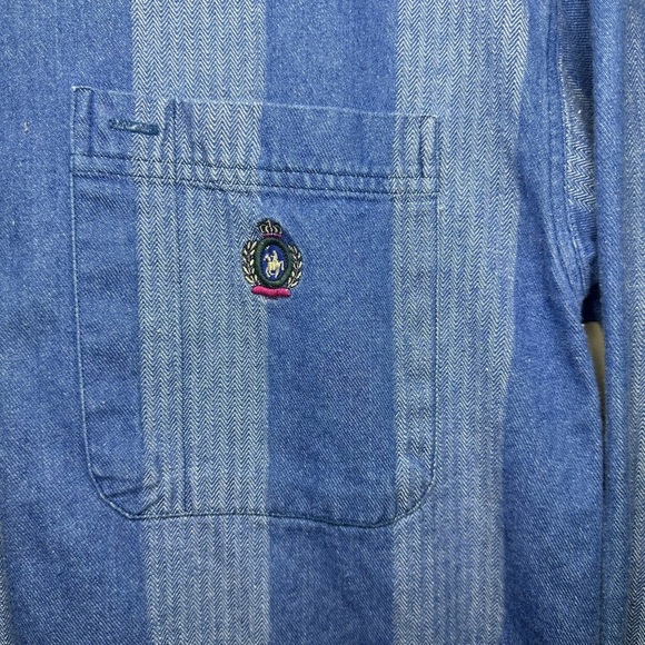 Knights of round table blue striped button-up shirt 100% cotton size medium - Picture 3 of 9